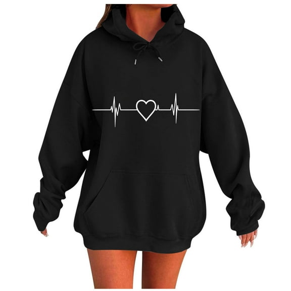 Fashion Sweatshirts for Womens Pullover Plus Size Casual Ladies Printed Long Sleeve Tops Blouse Hooded Sweatshirts