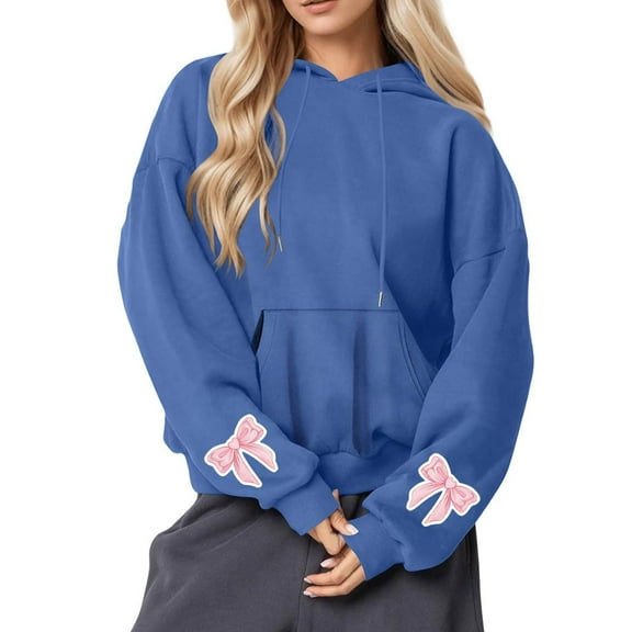 Fashion Sweatshirts for Womens Pullover Plus Size Casual Printed Round Neck Long Sleeved Loose Hooded Sweatshirts