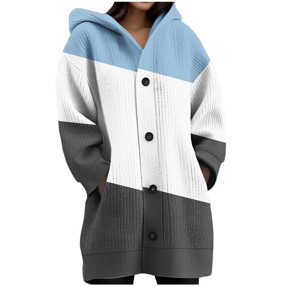 Fashion Sweatshirts for Womens Pullover Plus Size Daily Printed Long Sleeved Knitted Cardigan Button Up Hooded Jacket Top