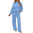 thumbnail image 1 of Fashion Sweatsuits Womens 2 Piece Sweatpants Sets Drawstring High Neck Sweatshirt and Wide Leg Pant Tracksuits (M, Blue), 1 of 7