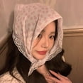 thumbnail image 1 of Fashion Sweet Spring Summer Handmade Crochet Gauze Lace Edge Headband Towel Headscarf Hat French Pastoral Style Triangle Headband PURPLE, 1 of 8