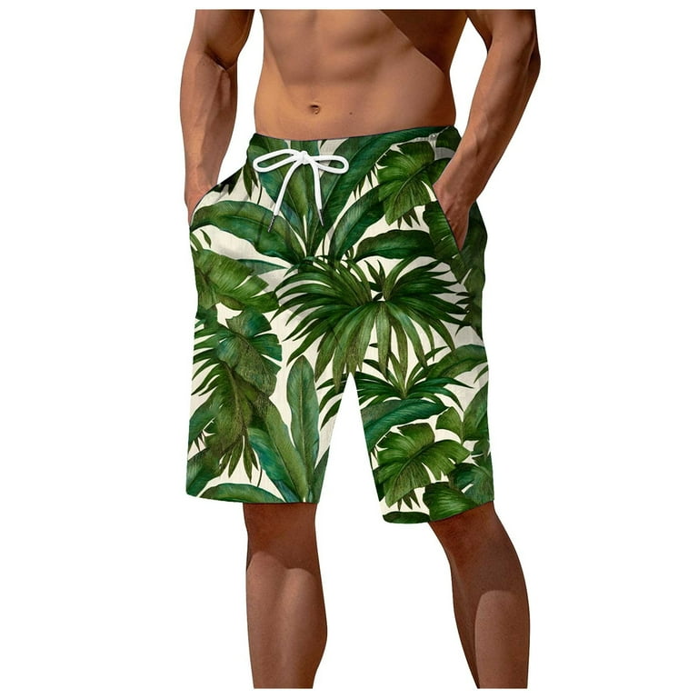 Fashion Swimming Board Shorts Men Men s Summer Shorts Tropical Printed Elastic Waist Beach Pants Shorts for Beach Big Men Swim Trunks Color Green Size 2XL Walmart
