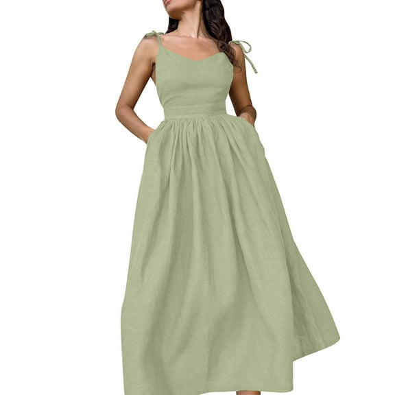 Fashion Swing Dresses for Womens 2026 Summer Plus Size New European V-neck Strap Elegant Strap Style Strap Back Strap Long Skirt Strap-neck Dress
