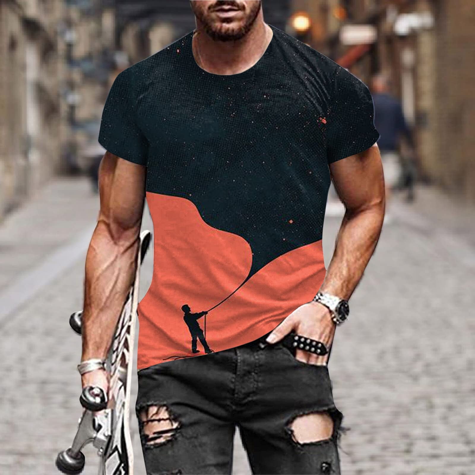 Men's Running T-shirt Oversized 3D Printed Monogram Street Fashion