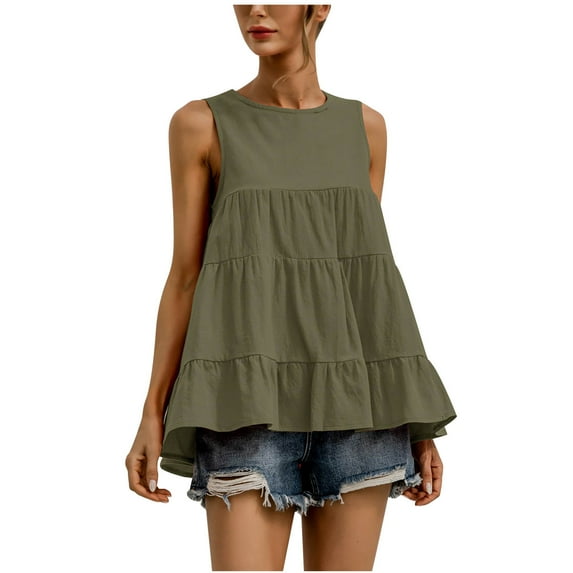 Fashion T Shirts for Women Ruffle Flowy Hem Tank Tops Pleated Graphic Tee Shirts Sleeveless Tunic Top Pullover Graphic Casual Tee Shirt My Order