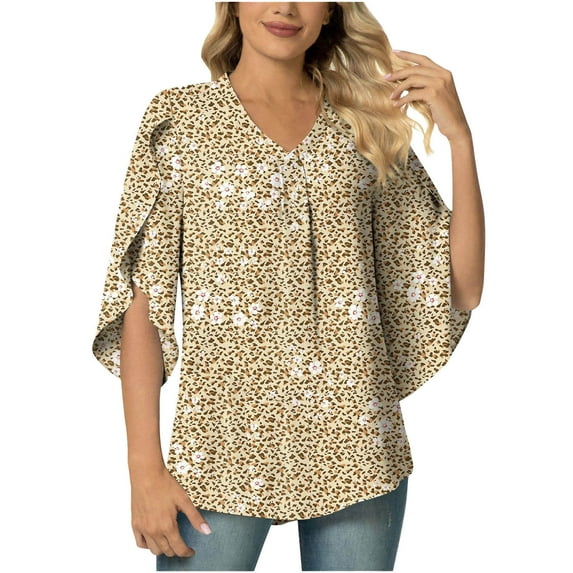 Fashion T Shirts For Women 2023 Split Sleeves V Neck Blosue Floral Print Casual T Shirts Loose Flowy Tunic Shirts Graphic Casual Tee Shirt Clearance Sale Items Cheapeast Thing On Sale My Order