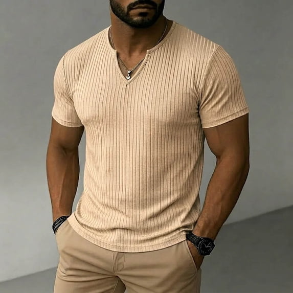 DayScoop Fashion T-Shirts for Men Casual T Shirt Summer Short Sleeve Stripe Loose Vintage V-Neck Breathable Sport Tees Tops
