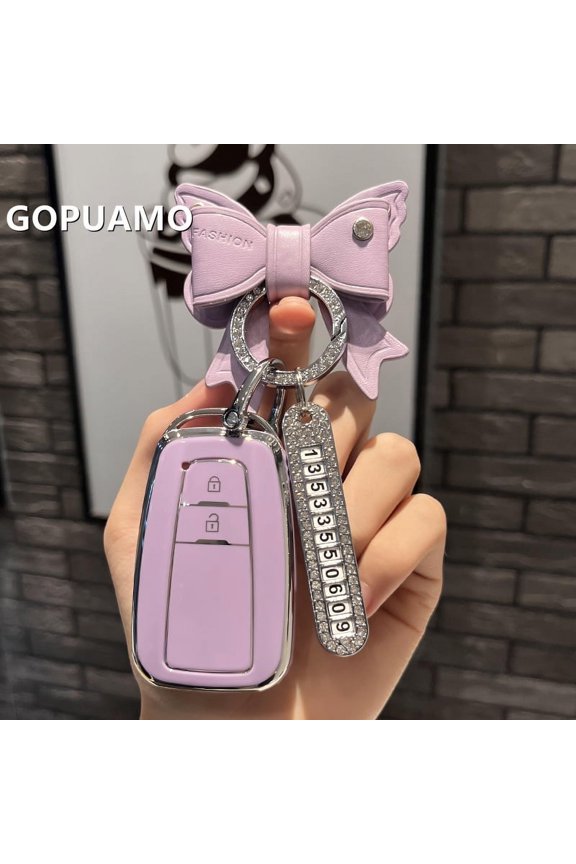 Fashion TPU Car Key Case Full Cover Shell For Toyota Corolla Camry RAV4 Prius CHR C-HR Land Cruiser Prado Bowknot Keychain