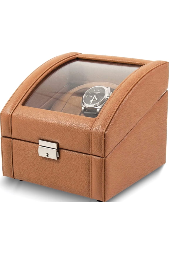 Fashion Tan Leather Glass Top Dual Watch Winder (7.5 X 6.5) Made In China gm8739