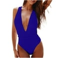 thumbnail image 1 of Fashion Tankini Swimwear for Womens One Piece Summer Plus Size Solid Color V Neck Lace Up Backless Tight Fitting Bikini Swimsuit, 1 of 6