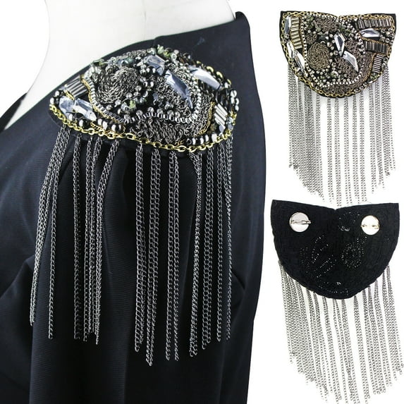 Fashion Tassel Chain Shoulder Board Badge Beads Fabric Epaulette Brooch with Pin back 2 pieces