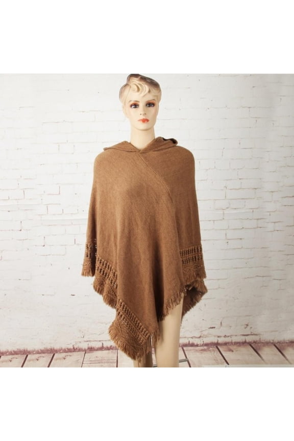 Fashion Tassel Lady Women Knitted Poncho Irregularity Sweep Hoodde Coat Sweater Outwear