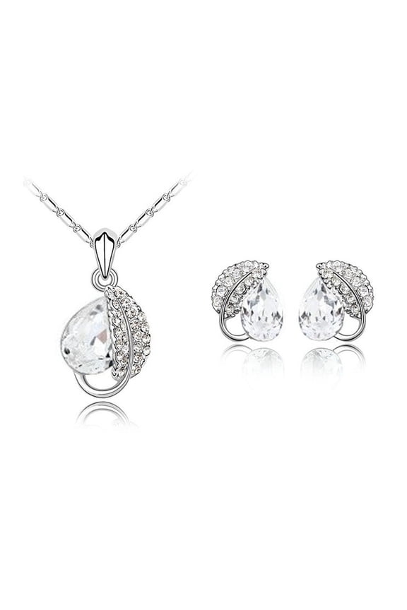 Fashion Teardrop Leaf Austrian Crystal Necklace and Earrings Set