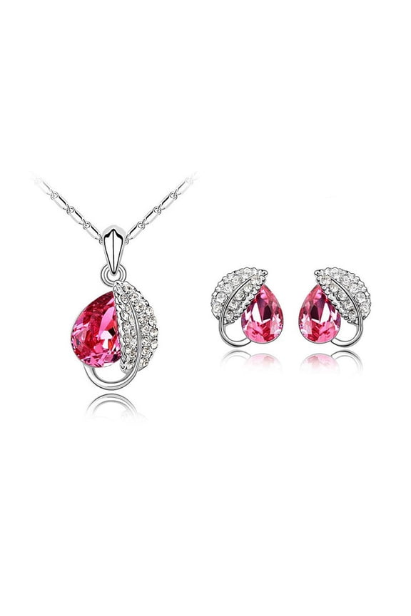 Fashion Teardrop Leaf Austrian Crystal Necklace and Earrings Set
