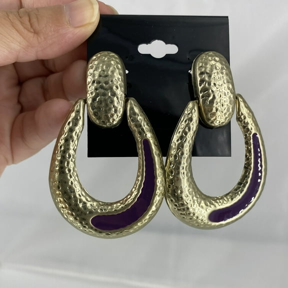 Fashion Teardrop Shape Earring Purple Line Gold Plated Jewelry Costume Earring for Women
