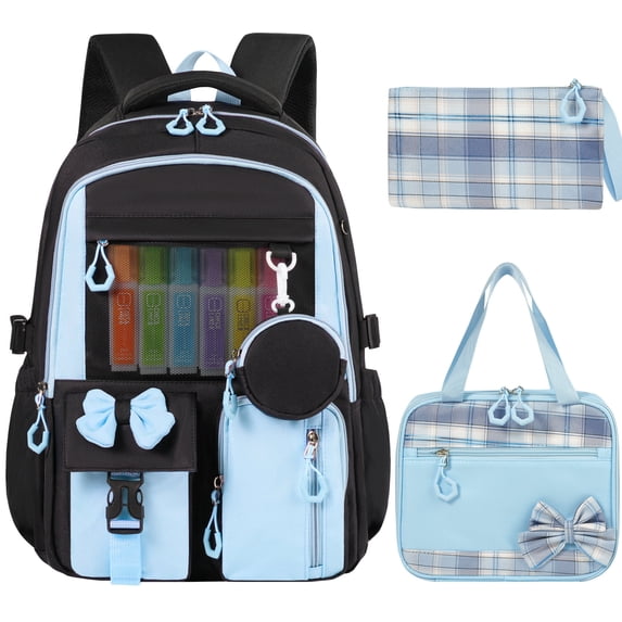 Gynky Girls Backpack - 3Pcs Kids Backpack Set Cute Girls Bookbag Elementary Middle School Backpacks for Girls, Teens Bookbag Kids School Bags with Lunch Box Pencil Case Set