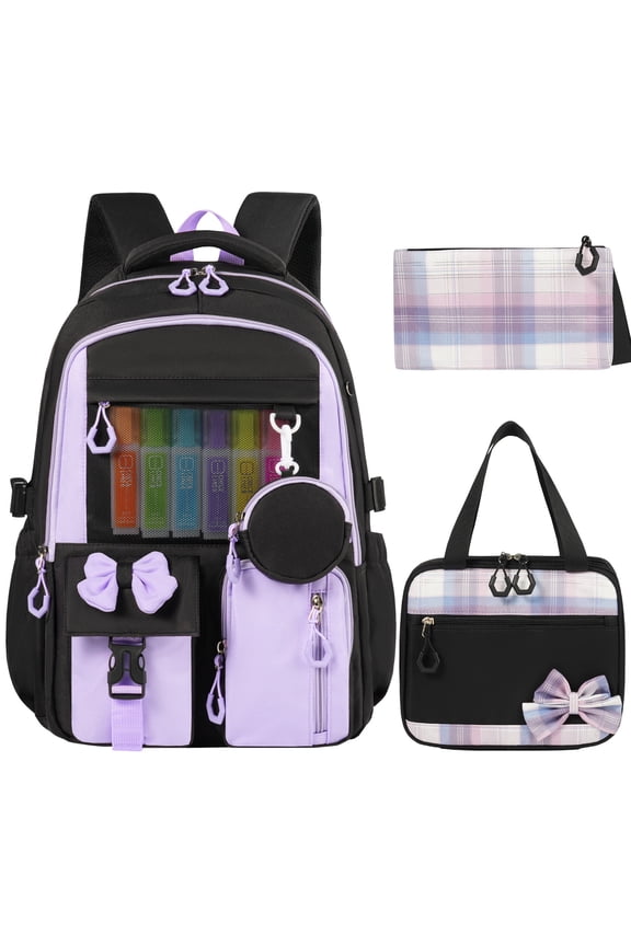 Girls Backpack - 3Pcs Kids Backpack Set Cute Girls Bookbag Elementary Middle School Backpacks for Girls, Teens Bookbag Kids School Bags with Lunch Box Pencil Case Set