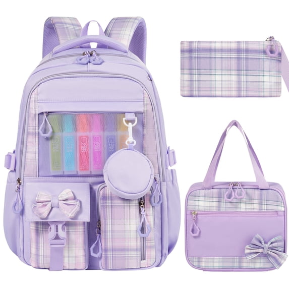 Gynky Girls Backpack - 3Pcs Kids Backpack Set Cute Girls Bookbag Elementary Middle School Backpacks for Girls, Teens Bookbag Kids School Bags with Lunch Box Pencil Case Set