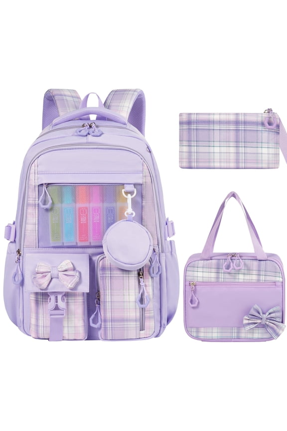 Girls Backpack - 3Pcs Kids Backpack Set Cute Girls Bookbag Elementary Middle School Backpacks for Girls, Teens Bookbag Kids School Bags with Lunch Box Pencil Case Set