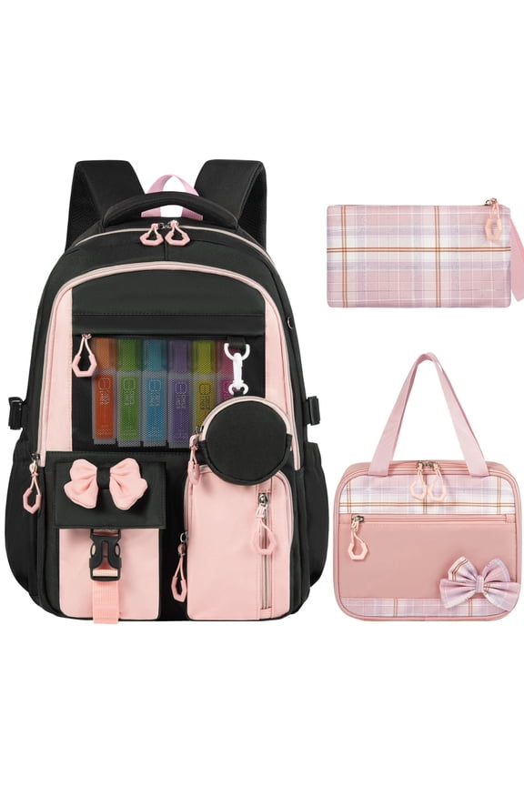Girls Backpack - 3Pcs Kids Backpack Set Cute Girls Bookbag Elementary Middle School Backpacks for Girls, Teens Bookbag Kids School Bags with Lunch Box Pencil Case Set