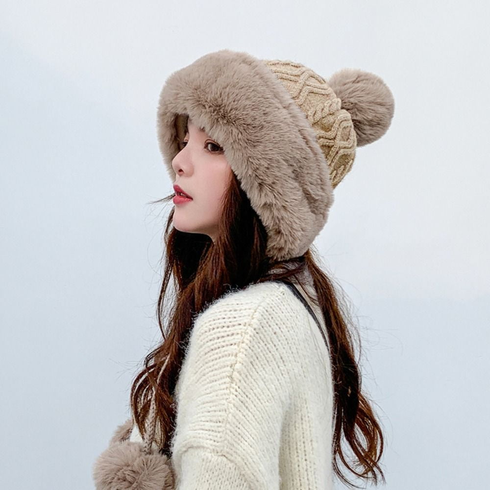 Fashion Thicken Outdoor Furry Faux Fur Beanies Hat Pom Pom Ball