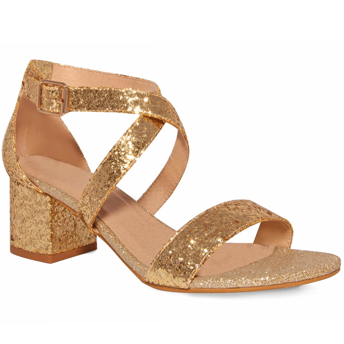 Fashion Thirsty Womens Ladies Mid Block Heels Ankle Cross Strap Open