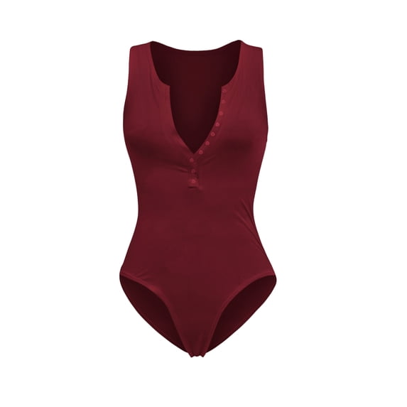 Fashion Thread Vest Solid Color Button Sleeveless Jumpsuit Bodysuit Bottoming