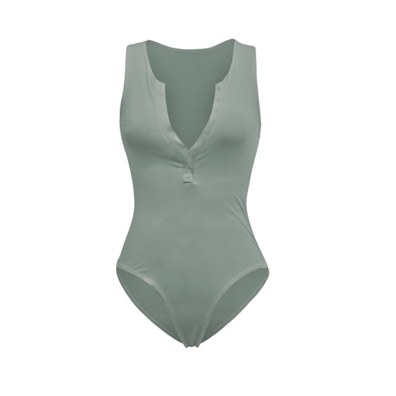 Fashion Thread Vest Solid Color Button Sleeveless Jumpsuit Bodysuit Bottoming