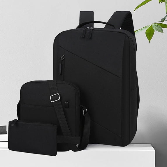 Fashion Three-piece Backpack Backpack Male Business Usb Charging Laptop Bag High-capacity Students Bag, Computer Bag