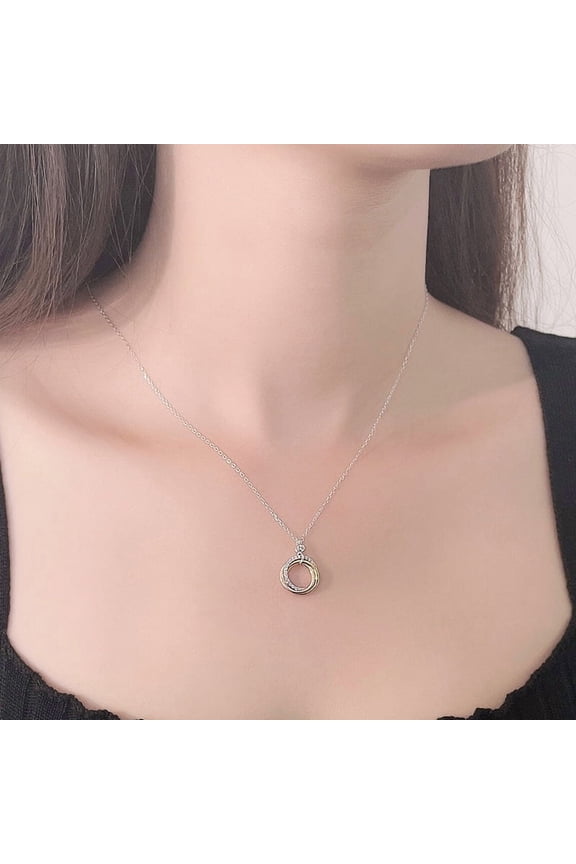 Fashion Three-ring Three-color Diamond S925 Silver Necklace