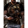thumbnail image 1 of Fashion Tiger 3D Pattern Printed Men's Crew Neck T-Shirt, Short Sleeve Comfortable T-Shirt, Short Sleeve Pullover Top, Men's Summer Outdoor Clothing, Sports Running Shirt, Machine Washable, 1 of 6