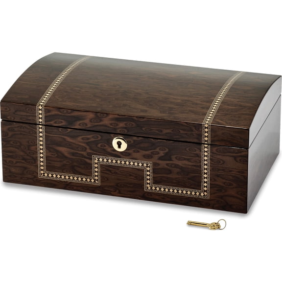 Fashion Tiger Eye Veneer With Inlay Locking Jewelry Chest (13 X 8) Made In China jjb843