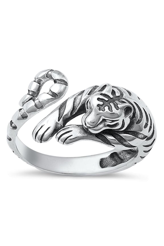 Fashion Tiger Ring .925 Sterling Silver Adjustable Spoon Band Jewelry Female Male Unisex Size 10