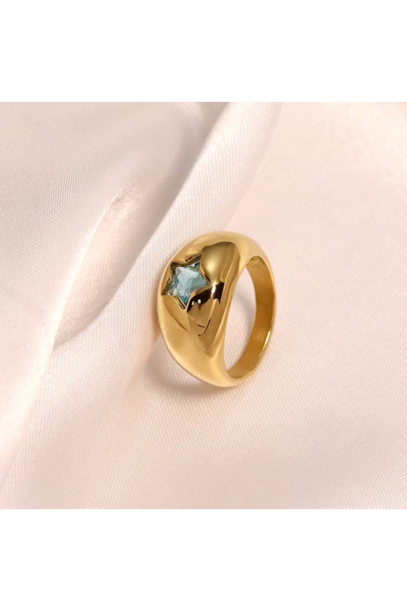 Womens Titanium Steel Gold Ring Pentagram Design Geometric Hexagon Zirconia Micro Inlaid European Fashion Ring