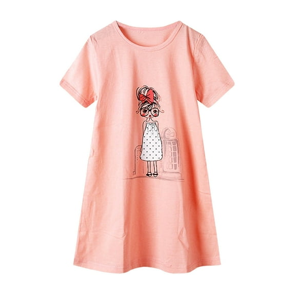 Fashion Toddler Girl's Nightdress Cute Sweet Floral Printed Short Sleeve Cartoon Printed Infant Girl's Dress Breathable Soft Children's Dresses Fit For Hiking, Beach, Outdoor Sports