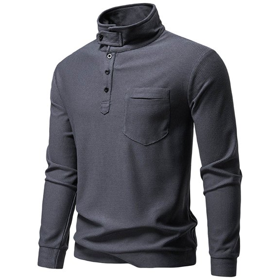 Fashion Top for Men - Classic Men's Long Sleeve Knitted Shirt Button Up Collar Comfortable Pullover Top for Business Casual and Daily Winter Wear Casual Shirts,Dark Gray,XXL