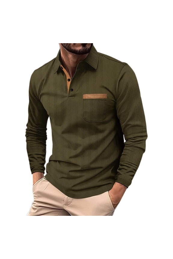 Fashion Top for Men - Classic Men's Long Sleeve Textured Shirt with Button Placket for Business Casual Wear Comfortable and Durable Fabric T-shirt,Army Green,XL