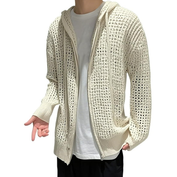 Fashion Top for Men - Men's Lightweight Zippered Cardigan Sweater Comfortable Loose Fit Casual Daily Wear Versatile All Season Outerwear Jacket for Modern Gentlemen Casual Shirts,Beige,L