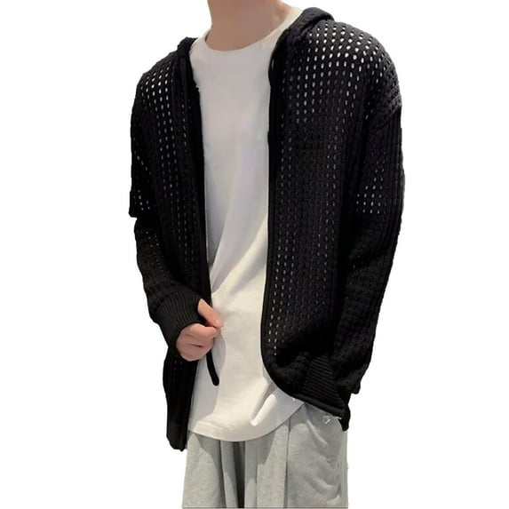 Fashion Top for Men - Men's Lightweight Zippered Cardigan Sweater Comfortable Loose Fit Casual Daily Wear Versatile All Season Outerwear Jacket for Modern Gentlemen Casual Shirts,Black,3XL
