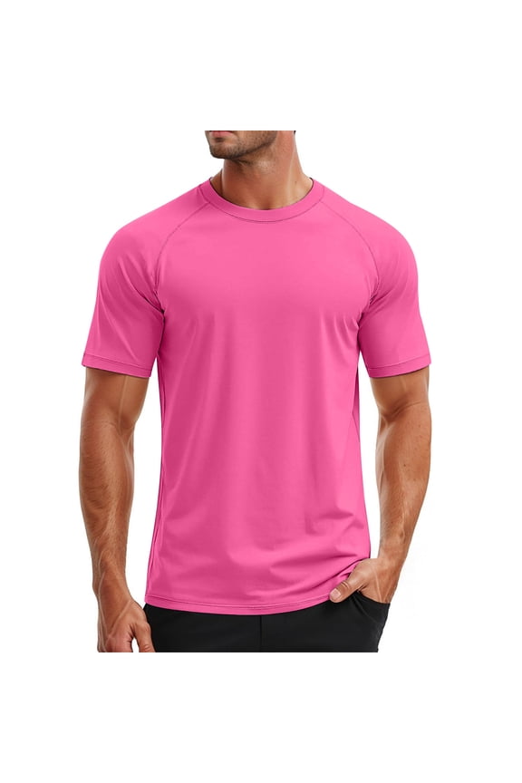 Fashion Top for Men - Men's UPF 50+ Swim Shirt Short Sleeve Rash Guard Athletic Performance Sun T-Shirt for Outdoor Water Sports Casual Shirts,Pink,2XL