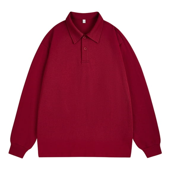 Fashion Top for Men - Men's Versatile Long Sleeve Lapel T-Shirt Solid Color Fashion Casual Top Comfortable Stylish Modern Classic Fit Soft Breathable Fabric T-shirt,Red,S