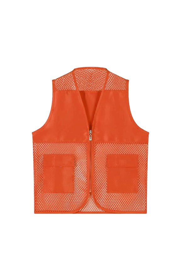Fashion Top for Men - Unisex Mesh Fishing Vest with Multiple Pockets for Photography Travel and Outdoor Hiking Activities Lightweight Breathable Waist Coat Jacket Design T-shirt,Orange,4XL