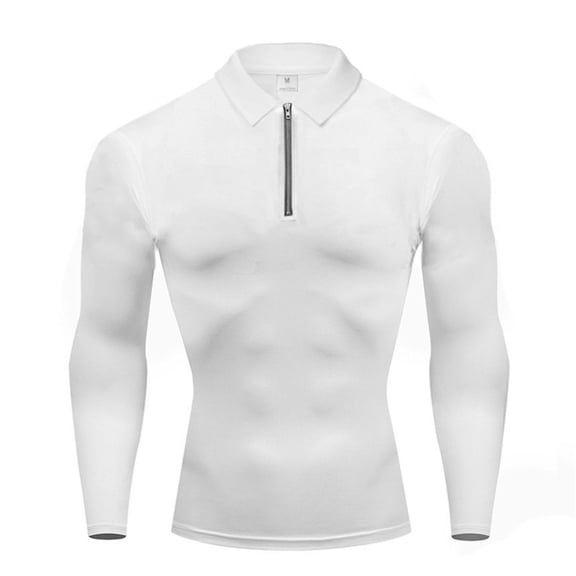 Fashion Top for Men - Men's Athletic Compression Long Sleeve Shirt Performance Enhancing Workout Top with Muscle Support Casual Shirts,White,XXL