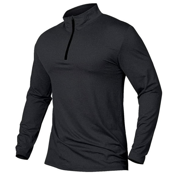 Fashion Top for Men - Men's Athletic Quarter Zip Long Sleeve Performance Pullover Top for Running and Outdoor Activities Slimming T-shirt,Black,M