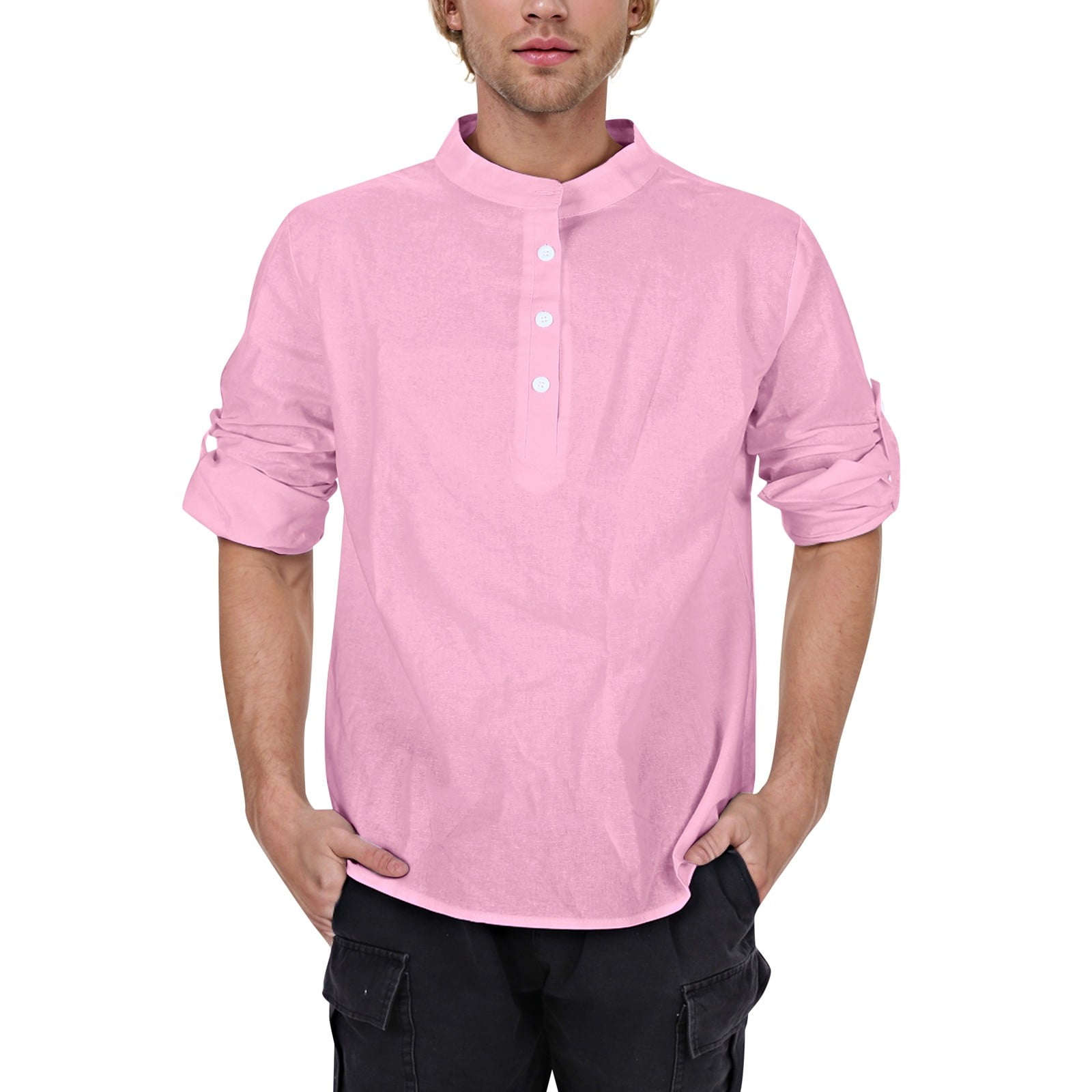 Mens Linen Long Sleeve Shirts 2024,Linen Shirts For Men Long Sleeve Cotton Casual Button Down Collared Beach Summer Solid Plain Shirt With Pocket - View #5