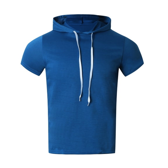 Fashion Top for Men - Men's Solid Color Hoodie Short Sleeve Sweater for Casual Sports and Business Running Wear Slimming T-shirt,Blue,M