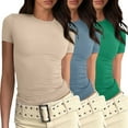 thumbnail image 1 of Fashion Tops For Women Fitted Short Sleeve Basic Tee Slim Fit Shirts, 1 of 2