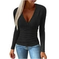 thumbnail image 1 of Fashion Tops for Women Cross-Front Deep V-Neck Pullover Tight-Fitting Stretchy Outfits Trendy Knit Shirts Long Sleeve Tunic Clothing Elegant Sexy Tops, 1 of 6