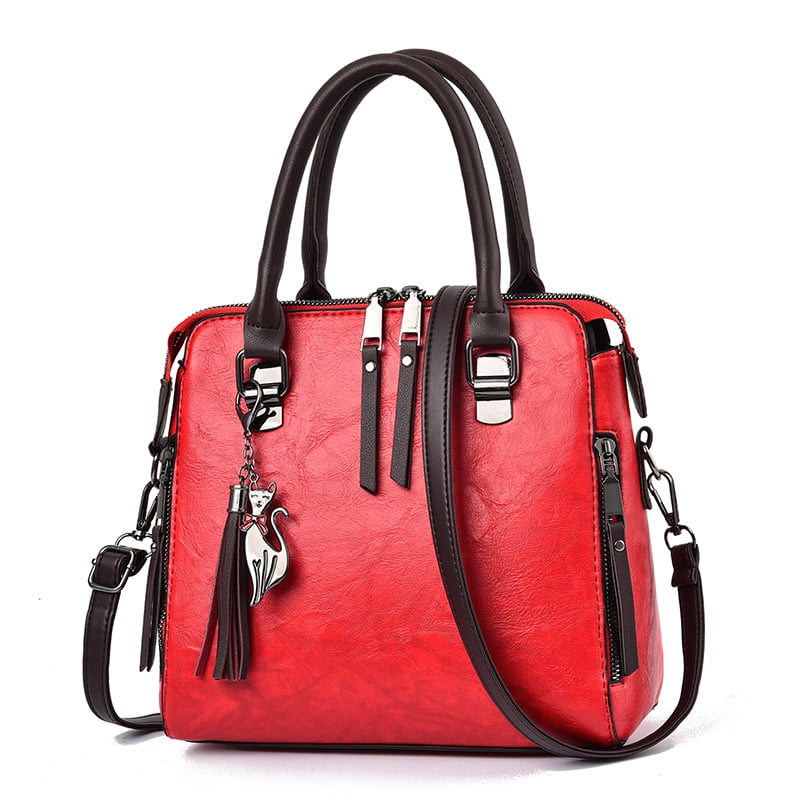 Fashion Women PU Shoulder Bags Casual Tote HandBags,Red - Walmart.com