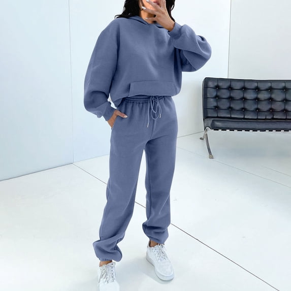 Fashion Tracksuit Sets Women Plus Size Hoodies Drawstring Sweatpants Jogging Sport Suits Lounge Sets (M, Light Blue)